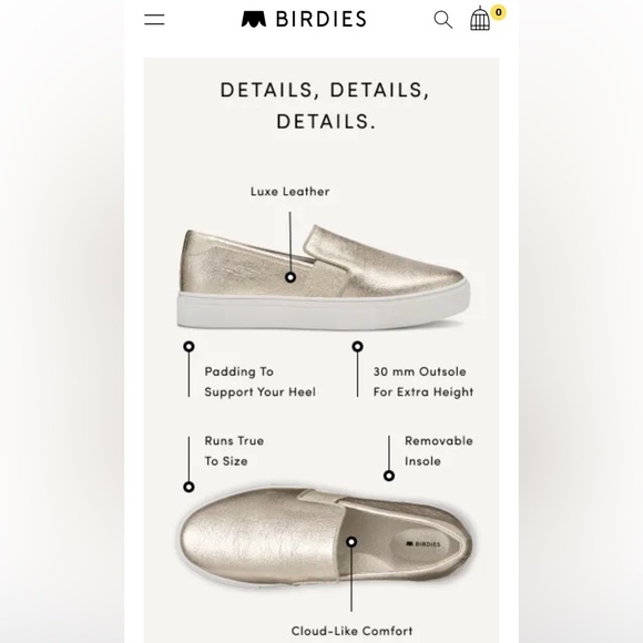 Birdies The Swift Slip-on leather sneakers metallic gold women' size 7 - Picture 5 of 16